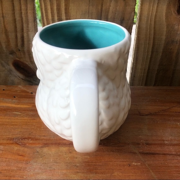White Owl 3D Embossed Ceramic Coffee Mug Aqua Blue Inside - Picture 3 of 8